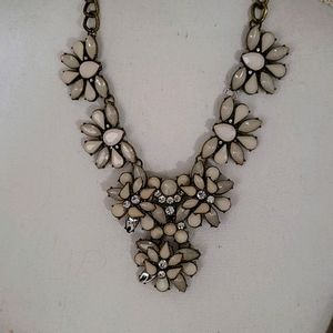 Statement Necklace w Rhinestone & off-white Beads